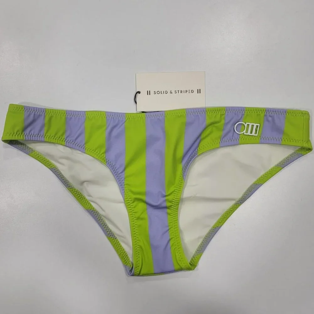 Solid & Striped Elle Bikini Bottom Lavender Lime Stripe Size Small - Picture 2 of 9